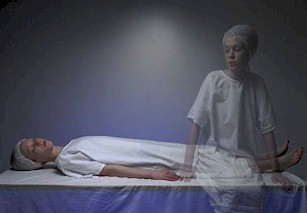 Woman leaving her body after dying.